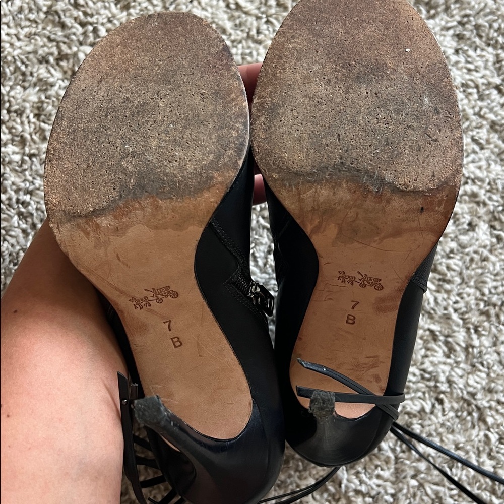 Coach Lolita Black Peep-Toe Ankle Boots 6.5 Leather Ankle Booties - Picture 11 of 12